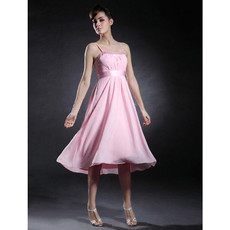 Simple A-Line Spaghetti Straps Short Pink Chiffon Bridesmaid Dress