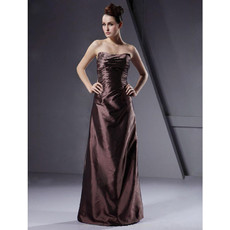Affordable A-Line Strapless Floor Length Taffeta Bridesmaid Dress