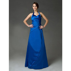 Modern A-Line Halter Floor Length Satin Bridesmaid Dress for Women