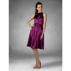 Cheap Designer A-Line Knee Length Purple Satin Bridesmaid Dress