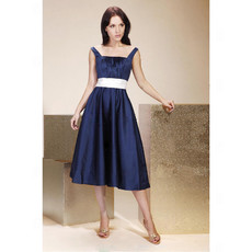 Vintage A-Line Square Knee Length Taffeta Bridesmaid Dress