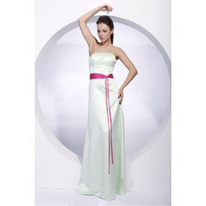 Simple Sheath/ Column Strapless Floor Length Satin Bridesmaid Dress