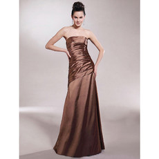 Simple A-Line Strapless Floor Length Satin Bridesmaid Dress