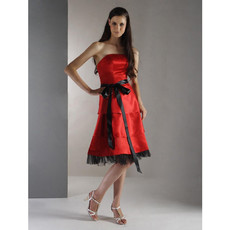 A-Line Strapless Knee Length Satin Bridesmaid Dress Maid of Honour