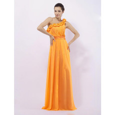 A-Line One Shoulder Long Chiffon Bridesmaid Dress for Maid of Honour