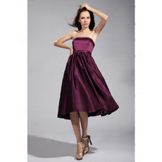 Cheap Empire Strapless Knee Length Satin Bridesmaid Dress for Maid of Honour