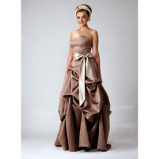 Vintage A-Line Strapless Floor Length Satin Bridesmaid Dress for Maid of Honour