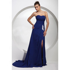 Women's Designer A-Line Sweetheart Court Train Blue Prom Evening Dress