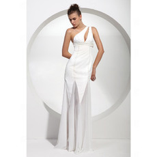 Sexy Modern One Shoulder Long White Satin Prom Evening Dress for Women