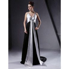 Retro A-Line V-Neck Court Train Prom Evening Dress for Women