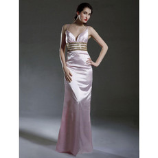 Sexy Modern Sheath Spaghetti Straps Satin Prom Evening Dress for Women