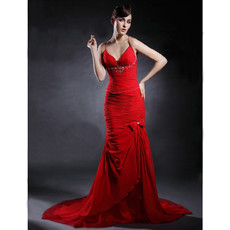 Classic Mermaid/ Trumpet Red Chiffon Prom Evening Dress for Women