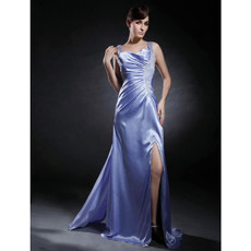 Modern Sheath Straps Watteau Train Prom Evening Dress with Split for Women