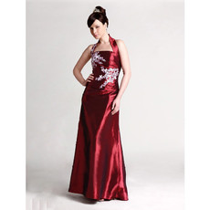 Classic A-Line Halter Floor Length Taffeta Prom Evening Dress for Women