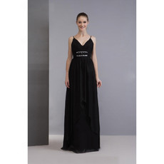 Elegant Spaghetti Straps Black Chiffon Prom Evening Dress