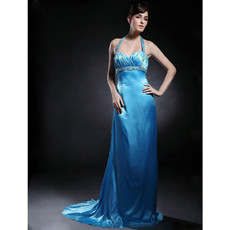 Sexy Empire Halter Satin Court Train Prom Evening Dress