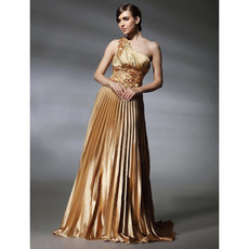 Classic A-Line One Shoulder Elastic Satin Prom Evening Dress