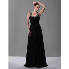 Affordable A-Line Scoop/ Round Black Chiffon Prom Evening Dress for Women