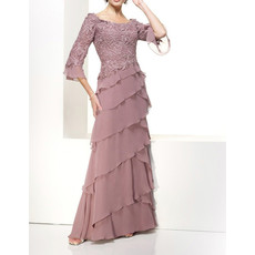 Classic A-Line Round Floor Length Chiffon Mother Dress with Sleeves