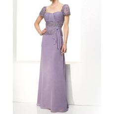 Elegant A-Line Short Sleeves Floor Length Chiffon Mother Dress