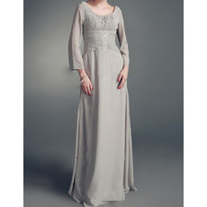 Modest Long Sleeves Floor Length Chiffon Mother of the Bride/ Groom Dress