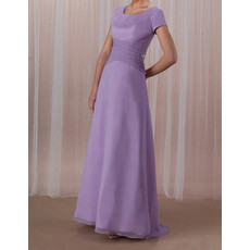 Modest Short Sleeves Floor Length Chiffon Mother of the Bride/ Groom Dress