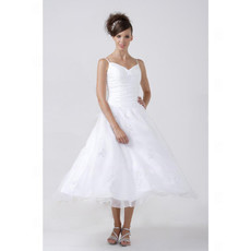 Designer A-Line Spaghetti Straps Tea Length Wedding Dress