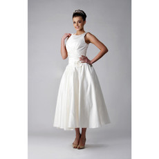 Classic Vintage A-Line Tea Length Satin Wedding Dress