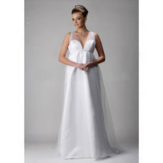 Classic Empire V-Neck Floor Length Satin Organza Maternity Wedding Dress