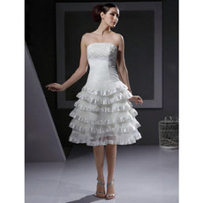 Chic A-Line Strapless Organza Tiered Short Reception Wedding Dress