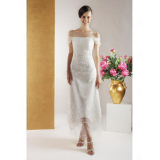 Custom Vintage A-Line Off-the-shoulder Tea Length Wedding Dress