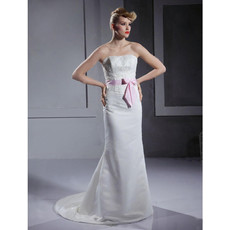 Classic Mermaid/ Trumpet Strapless Floor Length Satin Wedding Dress