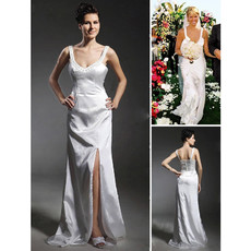 Designer Sheath/ Column Floor Length Satin Wedding Dress