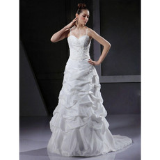 Designer A-Line Spaghetti Straps Court Train Satin Wedding Dress