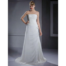 Designer Custom A-Line Strapless Court Train Chiffon Wedding Dress