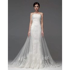 Affordable Classic Sheath/ Column Strapless Chapel Train Wedding Dress