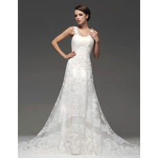 Designer Modern A-Line Straps Chapel Train Organza Wedding Dress