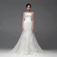 Designer Top Mermaid/ Trumpet Strapless Chapel Train Organza Wedding Dress