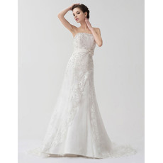 Classic Elegant A-Line Strapless Court Train Wedding Dress