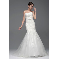 Classic Mermaid/ Trumpet Strapless Chapel Train Wedding Dress