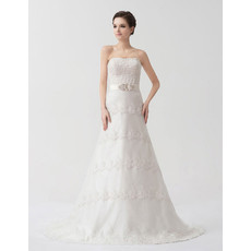 Classic Modern Designer A-Line Strapless Court Train Wedding Dress