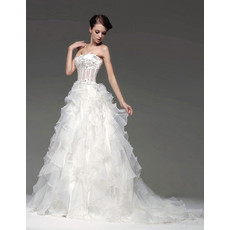 Cheap Gorgeous A-Line Sweetheart Court Train Ruffle Wedding Dress