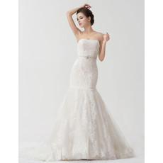 Classic Strapless Court Train Mermaid/ Trumpet Wedding Dress