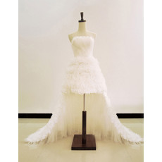 Two in One A-Line Strapless Short Wedding Dress with Detachable Train