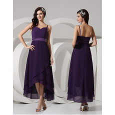 Spaghetti Straps Asymmetric Chiffon Bridesmaid Dress for Maid of honour