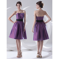 Custom Simple A-Line Strapless Knee Length Satin Bridesmaid Dress for Maid of honour