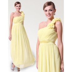 Elegant One Shoulder Ankle Length Chiffon Spring Bridesmaid Dress for Maid of honour