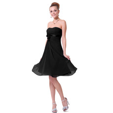 Simple Empire Strapless Short Black Chiffon Bridesmaid Dress for Maid of honour