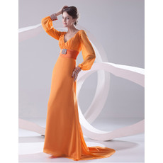 Elegant V-Neck Long Sleeves Long Chiffon Prom Evening Dress for Women