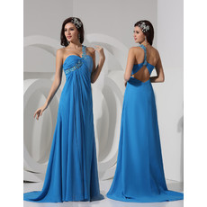 Sexy Sheath One Shoulder Sweep Train Chiffon Prom Evening Dress for Women